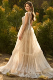 Sparkly Champagne Corset A Line Ruffled Prom Dress