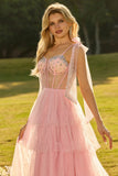 Sparkly Champagne Corset A Line Ruffled Prom Dress