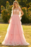 Sparkly Champagne Corset A Line Ruffled Prom Dress