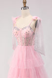 Corset A-Line Beaded Apricot Prom Dress With Lace Up Back