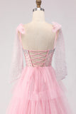 Corset A-Line Beaded Apricot Prom Dress With Lace Up Back