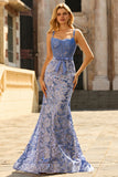 Sparkly Mermaid Grey Blue Corset Appliqued Prom Dress
