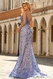 Grey Blue Sequin Mermaid Corset Prom Dress with Appliques