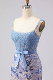 Grey Blue Sequin Mermaid Corset Prom Dress with Appliques