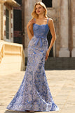 Sparkly Mermaid Grey Blue Corset Appliqued Prom Dress
