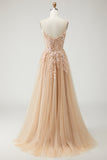 Sparkly Champagne Strapless Appliqued Prom Dress With Removable Sleeves