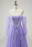 Sparkly Champagne Strapless Appliqued Prom Dress With Removable Sleeves