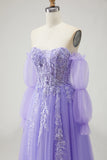 Sparkly Champagne Strapless Appliqued Prom Dress With Removable Sleeves