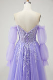 Sparkly Champagne Strapless Appliqued Prom Dress With Removable Sleeves