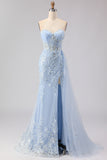 Purple Sweetheart Corset Sequin Mermaid Prom Dress With Slit