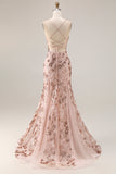 Rose Golden Embroidered Sequin Mermaid Prom Dress