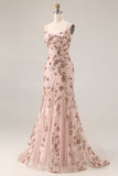 Rose Golden Embroidered Sequin Mermaid Prom Dress