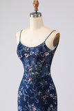 Sparkly Navy Mermaid Appliqued Corset Tulle Prom Dress