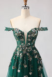Sparkly Dark Green Off The Shoulder A Line Prom Dress