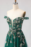 Sparkly Dark Green Off The Shoulder A Line Prom Dress