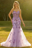 Purple Mermaid Corset Prom Dress with Appliques