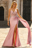 Green Corset Appliqued Satin Prom Dress with Side Cape