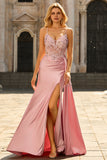 Green Corset Appliqued Satin Prom Dress with Side Cape