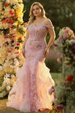 Blush Mermaid Off The Shoulder Corset Plus Size Prom Dress