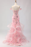 Sparkly Blush Mermaid Off The Shoulder Corset Prom Dress