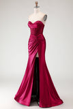 Champagne Mermaid Beaded Sweetheart Corset Prom Dress With Slit