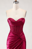 Champagne Mermaid Beaded Sweetheart Corset Prom Dress With Slit