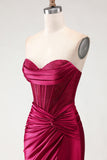 Champagne Mermaid Beaded Sweetheart Corset Prom Dress With Slit