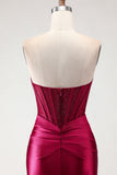 Champagne Mermaid Beaded Sweetheart Corset Prom Dress With Slit