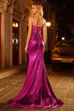 Metallic Golden Corset Pearl Mermaid Prom Dress With Slit