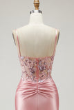 Blush Corset Sequin Satin Mermaid Prom Dress With Slit