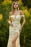 Off the Shoulder Pink Floral Mermaid Sequin Prom Dress