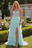 Pink Tiered Strapless Corset Beaded Prom Dress