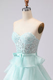 Pink Tiered Strapless Corset Beaded Prom Dress