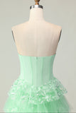 Strapless Purple Corset Tiered A-Line Prom Dress With Slit