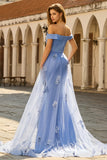 Off The Shoulder Grey Blue Mermaid Appliqued Mother Of the Bride Dress