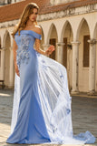 Off The Shoulder Grey Blue Mermaid Appliqued Mother Of the Bride Dress