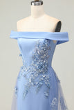 Off The Shoulder Grey Blue Mermaid Mother Of the Bride Dress With Appliques