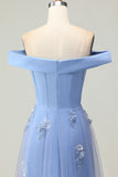 Off The Shoulder Grey Blue Mermaid Mother Of the Bride Dress With Appliques