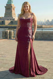 Navy Mermaid Corset Embroidered Plus Size Prom Dress