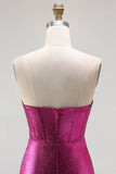 Metallic Fuchsia Strapless Corset Mermaid Prom Dress With Sequins