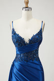 Fuchsia Mermaid Corset Satin Prom Dress With Slit