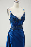 Fuchsia Mermaid Corset Satin Prom Dress With Slit