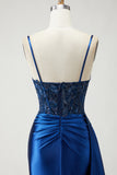 Fuchsia Mermaid Corset Satin Prom Dress With Slit