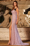 Sparkly Mermaid Lilac Corset Prom Dress with Bow