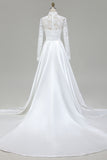Modest Ivory A-Line High Neck Long Sleeve Wedding Dress With Lace