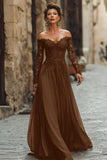 Cabernet A-Line Off the Shoulder Mother Of The Bride Dress With Lace