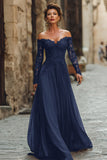 Cabernet A-Line Off the Shoulder Mother Of The Bride Dress With Lace