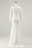 Ivory Ruched Long Sleeve Sheath Engagement Dress With Slit
