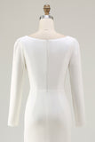 Ivory Ruched Long Sleeve Wedding Dress With Slit