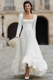 Ivory A-Line Long Sleeve Square Neck Engagement Dress With Ruffles